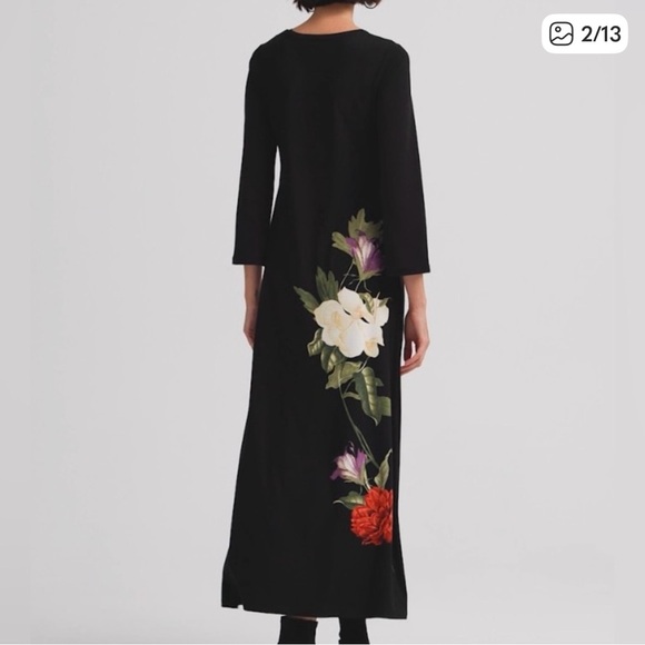 Chico's Flare Long Sleeve Black Floral Pattern Maxi Dress - Picture 13 of 14